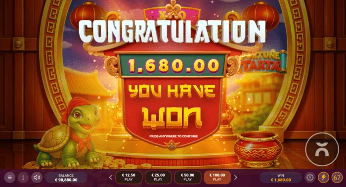 Fortune Tarta - Free Spins-ის შედეგად მიღებული საერთო მოგება